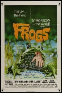 3b303 FROGS 1sh 1972 horror art of man-eating amphibian, he can't believe he ate the whole thing!