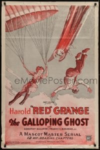 3b314 GALLOPING GHOST 1sh R1937 adventure serial, cool artwork of crashing plane & parachute!