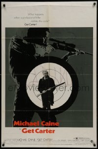 3b320 GET CARTER 1sh 1971 cool image of Michael Caine holding shotgun!