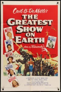 3b337 GREATEST SHOW ON EARTH 1sh 1952 best image of James Stewart, Betty Hutton & Emmett Kelly!