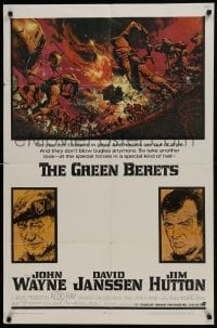3b338 GREEN BERETS 1sh 1968 John Wayne, David Janssen, Jim Hutton, cool Vietnam War art!