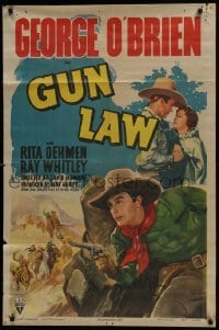 3b345 GUN LAW style A 1sh R1947 George O'Brien, cool artwork of cowboys in action!