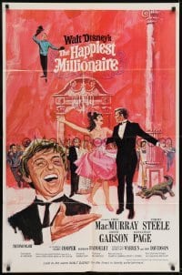 3b352 HAPPIEST MILLIONAIRE style A 1sh 1968 Disney, art of Tommy Steele laughing & dancing!