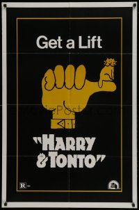 3b357 HARRY & TONTO teaser 1sh 1974 Paul Mazursky, Art Carney, Burstyn, hitchhiking thumb art!