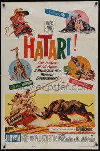 3b358 HATARI 1sh 1962 Howard Hawks, artwork of John Wayne in Africa by Frank McCarthy!