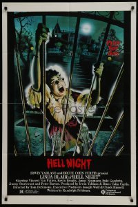 3b361 HELL NIGHT 1sh 1981 artwork of Linda Blair trying to escape haunted house by Jarvis!