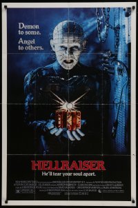 3b363 HELLRAISER 1sh 1987 Clive Barker horror, great image of Pinhead, he'll tear your soul apart!