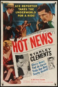 3b377 HOT NEWS 1sh 1953 ace reporter Stanley Clements, cool newspaper artwork!