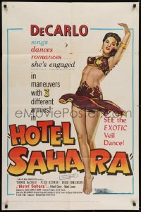 3b379 HOTEL SAHARA 1sh 1951 full-length artwork of sexy exotic veil dancer Yvonne De Carlo!