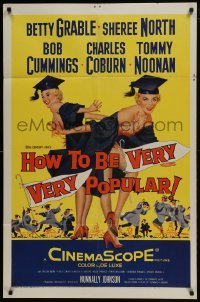 3b383 HOW TO BE VERY, VERY POPULAR 1sh 1955 art of sexy students Betty Grable & Sheree North!