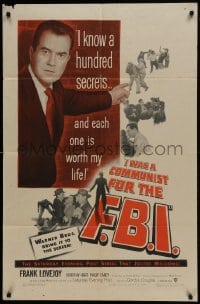 3b393 I WAS A COMMUNIST FOR THE FBI 1sh 1951 Frank Lovejoy knows secrets, Red Scare film noir!