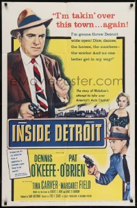 3b401 INSIDE DETROIT 1sh 1955 Dennis O'Keefe, Pat O'Brien, take over America's auto capital!