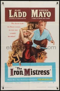 3b411 IRON MISTRESS 1sh 1952 Alan Ladd as Jim Bowie w/ his famous knife & sexy Virginia Mayo!