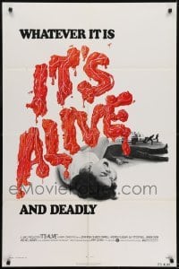 3b418 IT'S ALIVE 1sh 1974 Larry Cohen directed horror, cool bloody title!