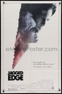 3b421 JAGGED EDGE 1sh 1985 great close up image of Glenn Close & Jeff Bridges!