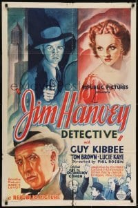 3b425 JIM HANVEY DETECTIVE 1sh 1937 wonderful art of Guy Kibbee, Tom Brown, Lucie Kaye!