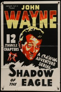 3b426 JOHN WAYNE 1sh 1940s great headshot image of John Wayne in a crashing adventure serial!