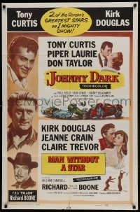 3b428 JOHNNY DARK/MAN WITHOUT A STAR 1sh 1959 Tony Curtis, Kirk Douglas + Richard Boone!