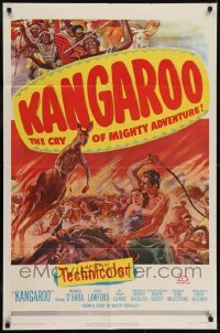 3b433 KANGAROO 1sh 1951 Maureen O'Hara, Peter Lawford, dramatic Australian outback art!