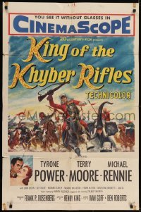 3b440 KING OF THE KHYBER RIFLES 1sh 1954 artwork of British soldier Tyrone Power on horseback!
