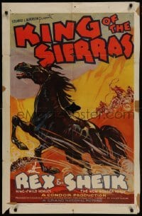 3b442 KING OF THE SIERRAS 1sh 1938 Rex, king of the wild horses & Sheik, new wonder horse!