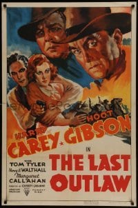 3b464 LAST OUTLAW 1sh 1936 cowboy western art of Harry Carey Sr., Hoot Gibson, Tyler, Callahan!