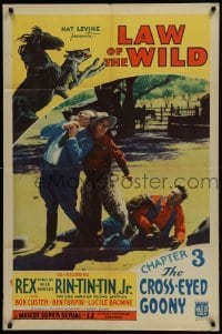 3b473 LAW OF THE WILD chapter 3 1sh 1934 western serial, Rex and Rin Tin Tin, The Cross-Eyed Goony!