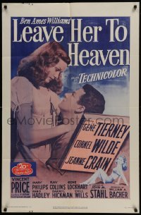 3b474 LEAVE HER TO HEAVEN 1sh R1952 sexy Gene Tierney, Cornel Wilde, pretty Jeanne Crain!