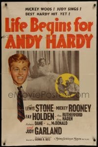 3b480 LIFE BEGINS FOR ANDY HARDY style C 1sh 1941 Mickey Rooney woos & Judy Garland sings!