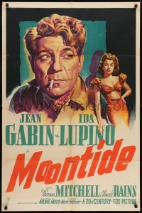 3b564 MOONTIDE 1sh 1942 great art of sexy Ida Lupino & smoking Jean Gabin, Fritz Lang directs!