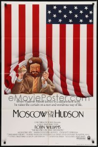 3b566 MOSCOW ON THE HUDSON int'l style B 1sh 1984 great artwork of Russian Robin Williams, rare!
