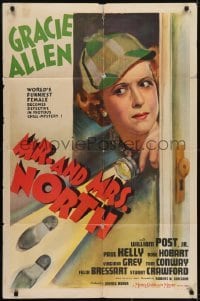 3b572 MR. & MRS. NORTH 1sh 1942 art of detective Gracie Allen shining flashlight on clues!