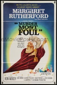 3b579 MURDER MOST FOUL 1sh 1964 art of Margaret Rutherford by Tom Jung, Agatha Christie!
