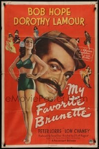 3b581 MY FAVORITE BRUNETTE style A 1sh 1947 Bob Hope & full-length sexy Dorothy Lamour in swimsuit!