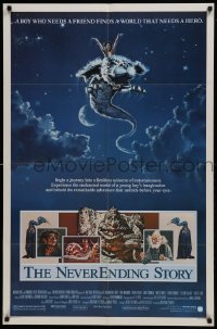 3b593 NEVERENDING STORY 1sh 1984 Wolfgang Petersen, fantasy art of Falcor & cast by Ezra Tucker!