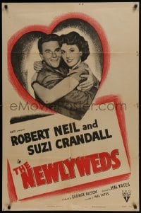3b597 NEWLYWEDS 1sh 1949 Scott 'Robert Neil' Elliott and Suzi Crandall in heart!