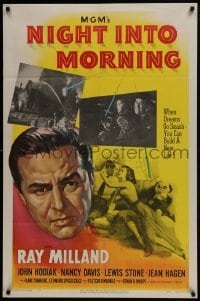 3b599 NIGHT INTO MORNING style B 1sh 1951 great dramatic art of alcoholic Ray Milland & family!
