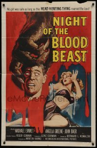 3b601 NIGHT OF THE BLOOD BEAST 1sh 1958 great art of sexy girl & monster hand holding severed head!