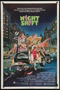 3b602 NIGHT SHIFT 1sh 1982 Michael Keaton, Henry Winkler, sexy girls in hearse art by Mike Hobson!