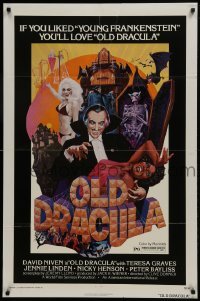 3b615 OLD DRACULA 1sh 1975 Vampira, David Niven as Dracula, Clive Donner, wacky horror art!