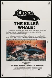 3b626 ORCA 1sh 1977 wild artwork of attacking Killer Whale by John Berkey!