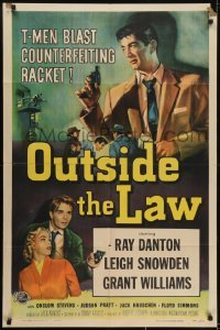 3b633 OUTSIDE THE LAW 1sh 1956 art of Treasury Man Ray Danton who blasts a counterfeiting racket!