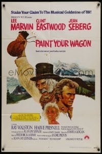 3b635 PAINT YOUR WAGON int'l 1sh 1969 Ron Lesser art of Clint Eastwood, Lee Marvin & Jean Seberg!