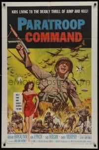 3b639 PARATROOP COMMAND 1sh 1959 AIP, WWII sky-diving, cool art of soldiers & sexy Carolyn Hughes!