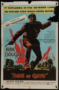 3b644 PATHS OF GLORY 1sh 1958 Stanley Kubrick classic, great artwork of Kirk Douglas in WWI!