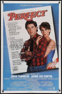 3b652 PERFECT 1sh 1985 sexy Jamie Lee Curtis & John Travolta, cool magazine design!