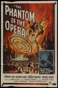 3b658 PHANTOM OF THE OPERA 1sh 1962 Hammer horror, Herbert Lom, art by Reynold Brown!