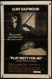 3b666 PLAY MISTY FOR ME 1sh 1971 classic Clint Eastwood, crazy stalker with knife!
