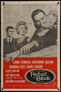 3b676 PORTRAIT IN BLACK int'l 1sh 1960 Lana Turner, Anthony Quinn, Sandra Dee, John Saxon