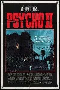 3b689 PSYCHO II 1sh 1983 Anthony Perkins as Norman Bates, cool creepy image of classic house!